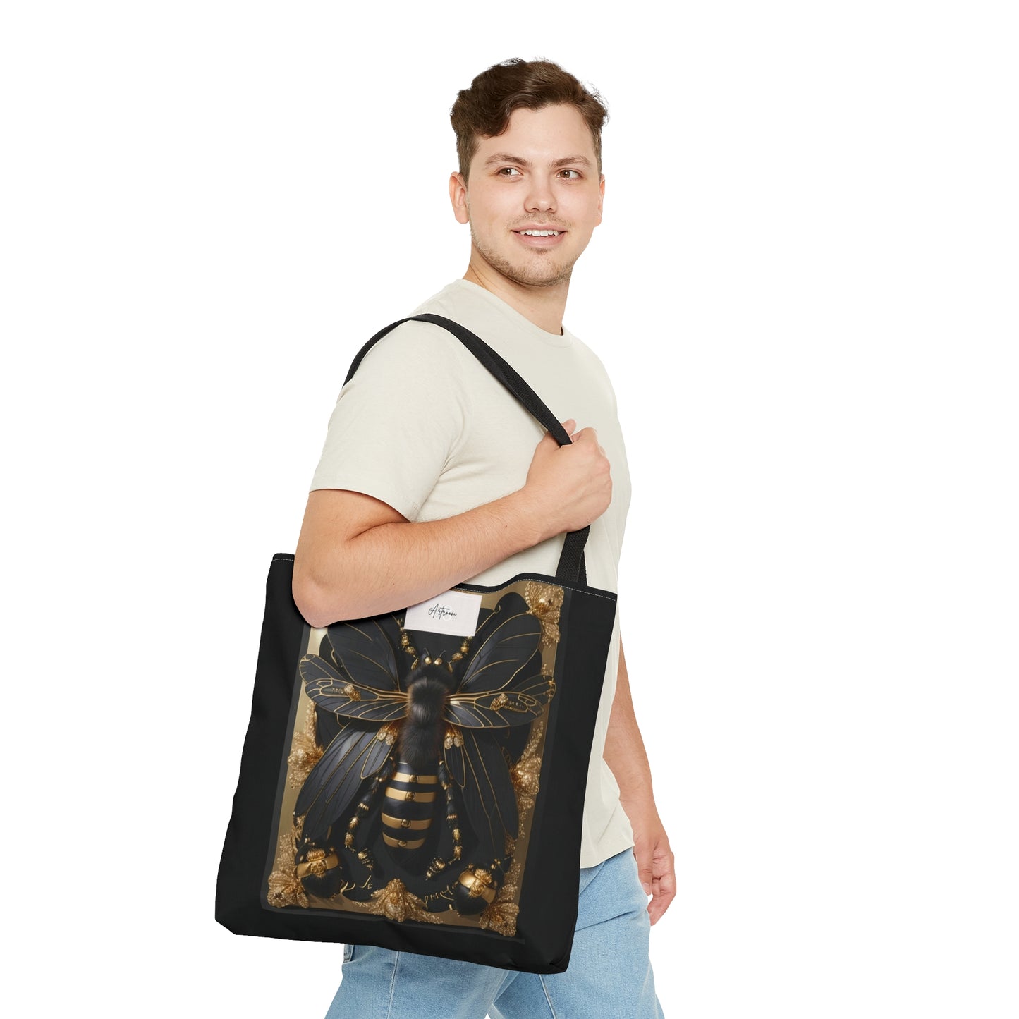 Black and Gold Bee Tote Bag: Stylish Elegance with Nature-Inspired Charm for Trendsetting Fashionistas