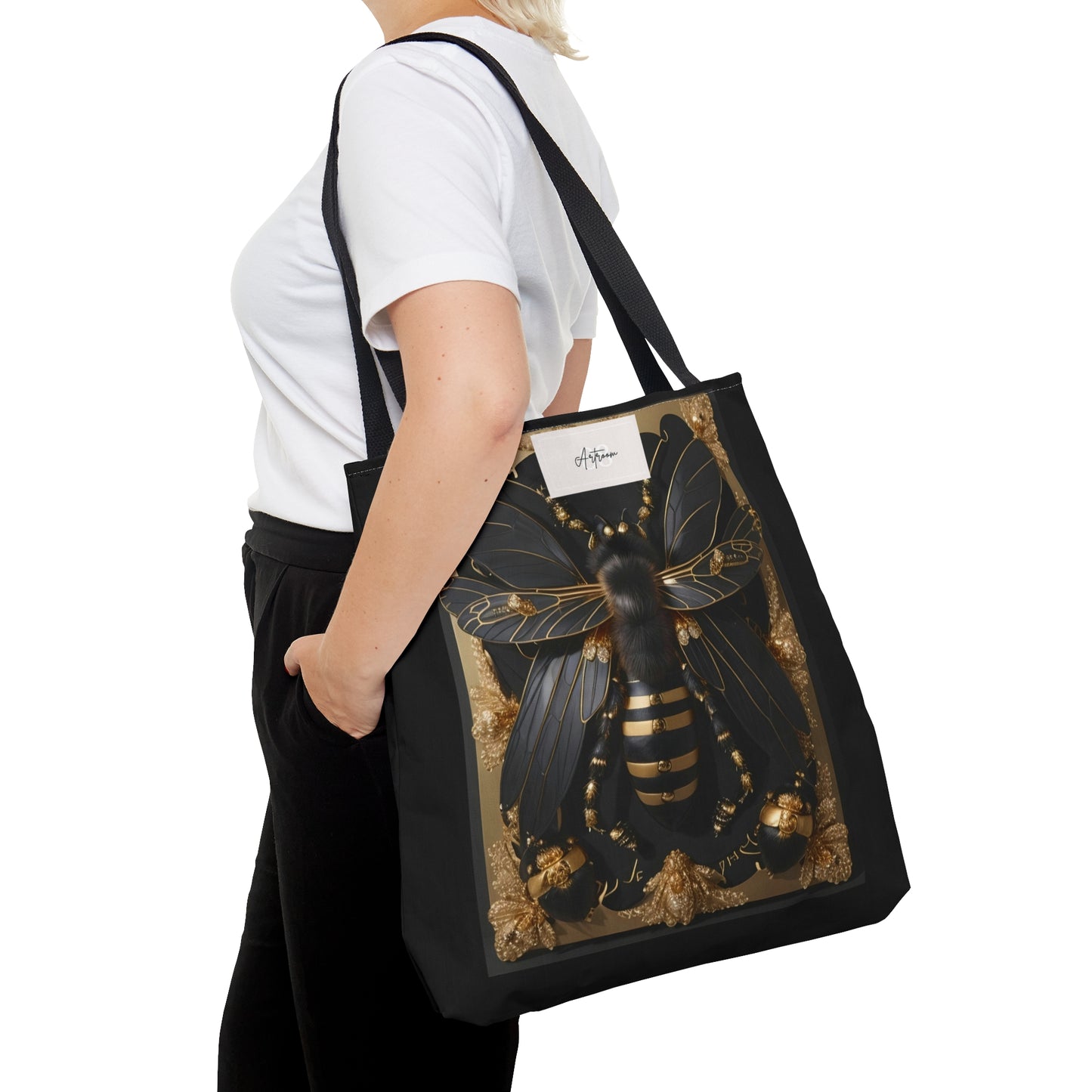 Black and Gold Bee Tote Bag: Stylish Elegance with Nature-Inspired Charm for Trendsetting Fashionistas